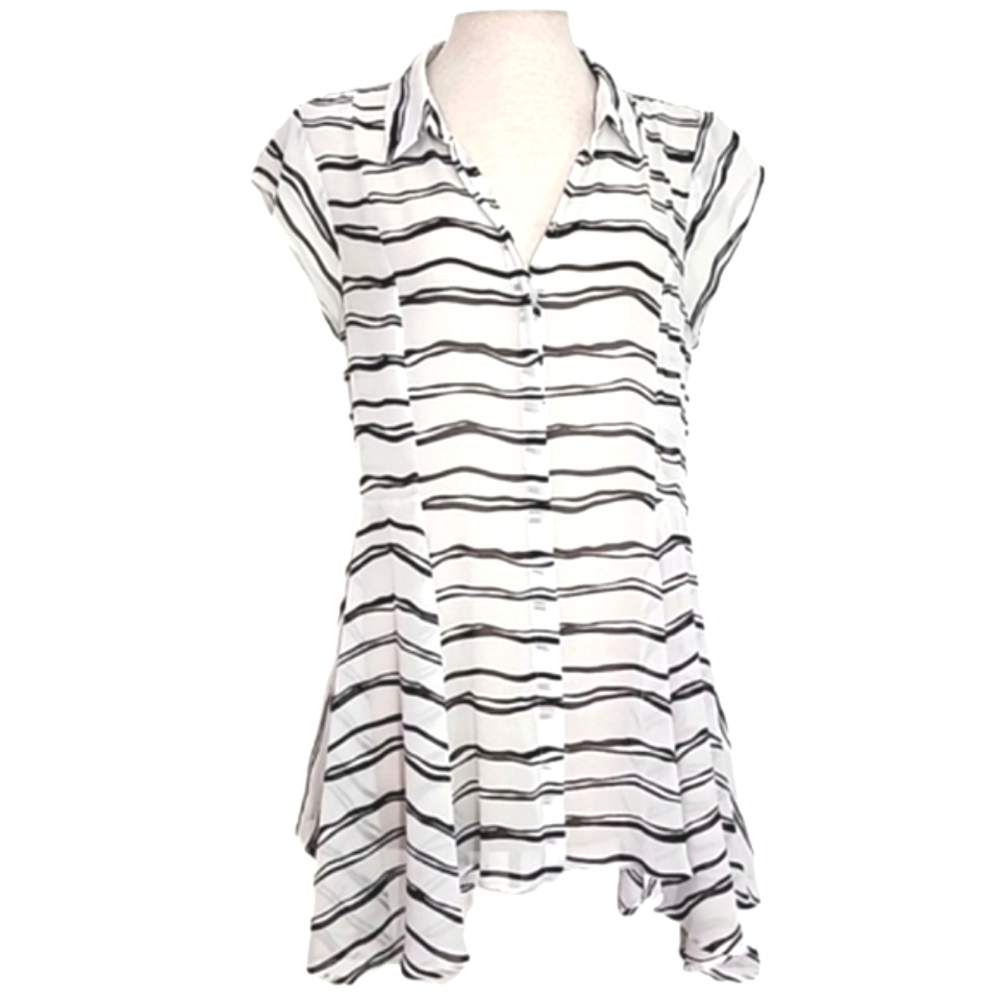 Anthropologie Meadow Rue Striped Semi Sheer Flowy Blouse White Size M